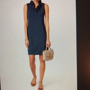 Gretchen Scott Navy Ruffle Neck Sleeveless dress EUC worn 1 x SZ M